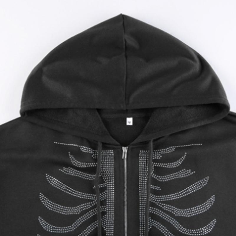 Street Fashion Casual Style Solid Color Breast Bone Drilling Zipper Hooded Loose Sweater