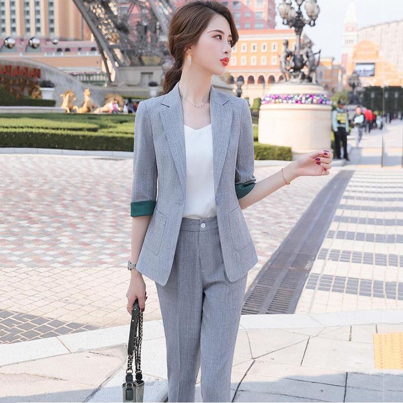 Spring Temperament Single-breasted Suit Two-piece Professional Wear Age-reducing Temperament Casual Solid Color Suit Women