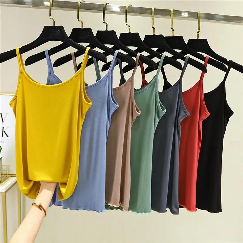 Solid Color Sling Female Summer Sexy Slim Vest Wear  T-shirt Bottoming Shirt Tops