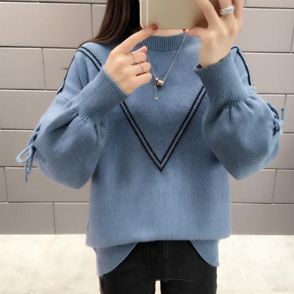 Student Loose Sweater Women Wear Low-neck Bottoming Shirt Short Bow Sweet Knitwear