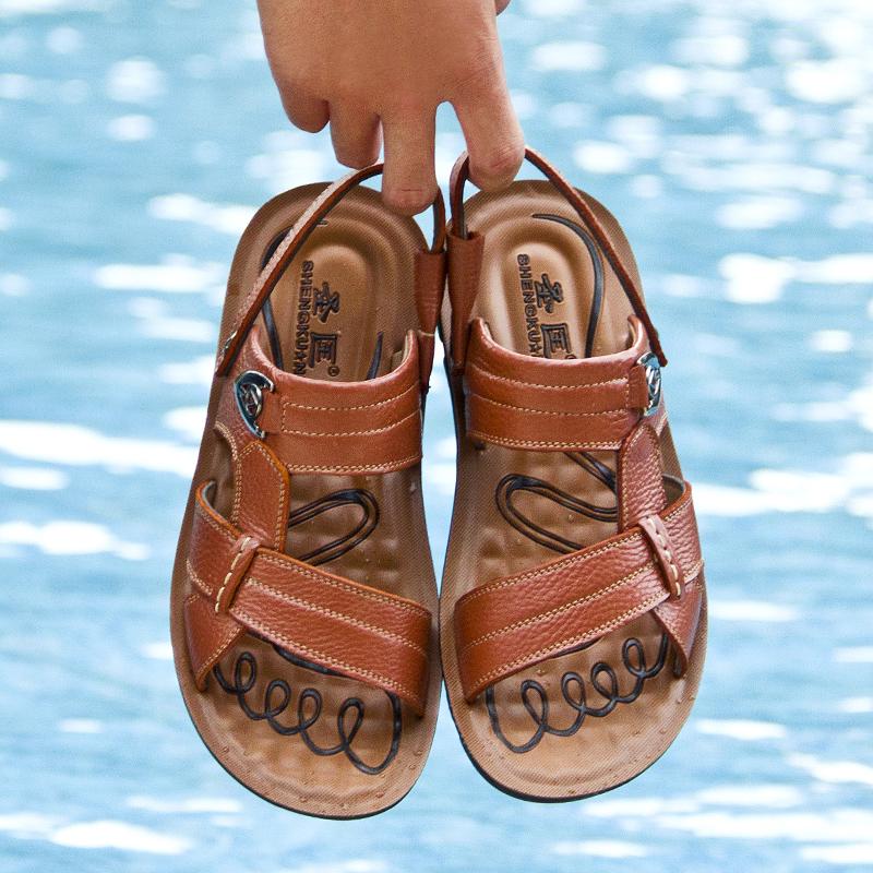 Cowhide Beach Shoes Men's Leather Men's Comfortable Non-slip Men's Slippers