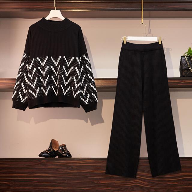 2pcs/set  Winter Tracksuit 2 Piece Pant Suits for Women Knitted Long Sleeve Two Piece Set Knit Top and Pants Women Outwear Outfits