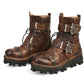 Men Genuine Leather Military Uniform Boots Gothic Skull Punk Martin Platform Mid-calf Boots