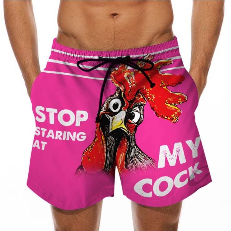Men's Beach Shorts Fun 3D Chicken Head Print Swimming Trunks Spoof Pattern Shorts