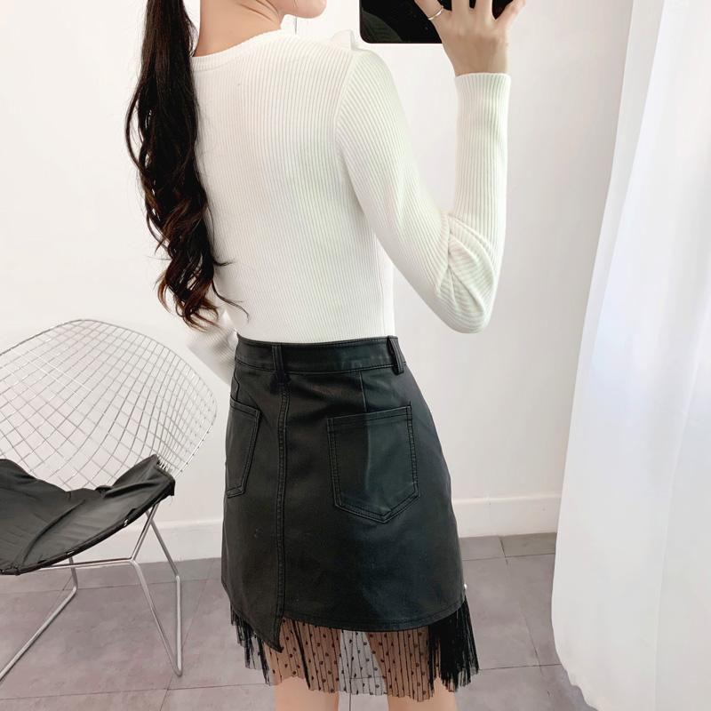 Sweater Women's Ruffled Collar Pullover Knitwear Korean Style Slim Solid Color Top Trendy Sweater Autumn and Winter Lady Style
