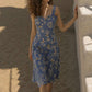 Female Slim Elegant Platycodon Grandiflorum Flower Beach Sling Dress V-neck Graceful Vintage Holiday Long Dress