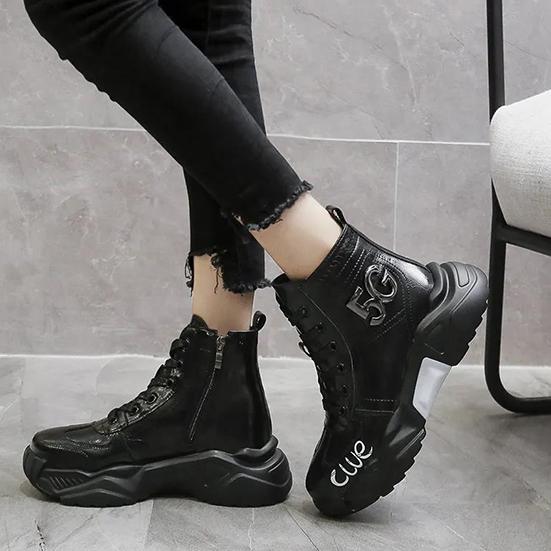 Women's Winter Patent-leather Shoes Large Size Solid Soled High Top Sports Shoes Suede Warm Cotton Martin Boots