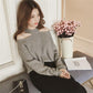 Sexy Hanging Neck Pullover Sweater Solid Color Casual Off shoulder Sweater Autumn Winter Korean Knitwear Long-sleeve Knitted Sweater Jacket Outer Wear