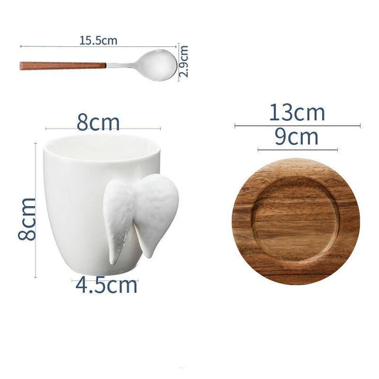 Angel Wings Coffee Cup Creative Mug European Ceramic Cup and Saucer Set Ins Wind Female Cute