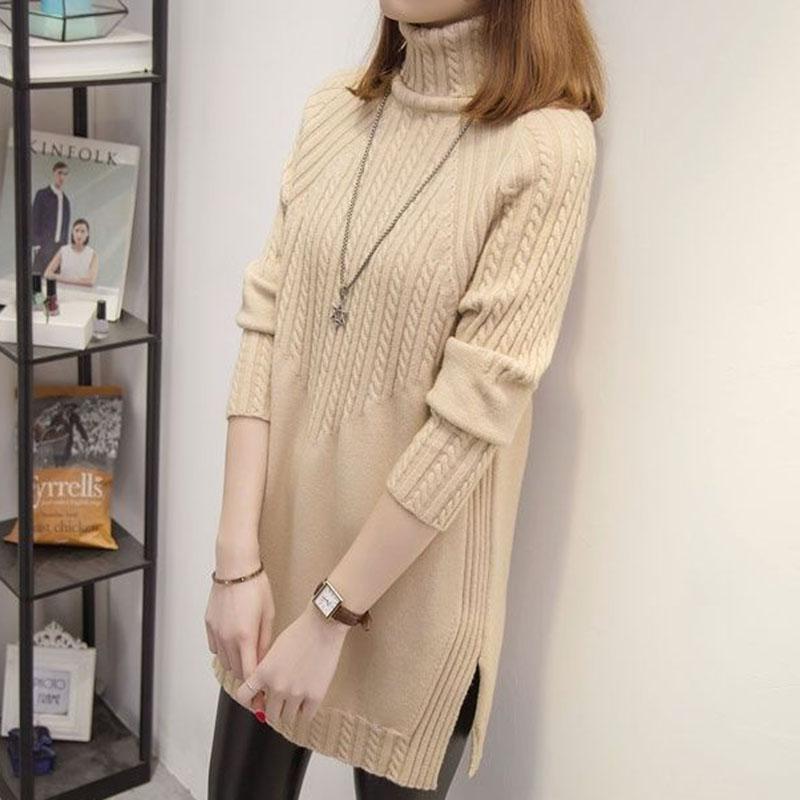 Autumn and Winter Thick Turtleneck Sweater Mid-length Loose Wild Sweater Dress Hedging Knit Women Sweater Dress