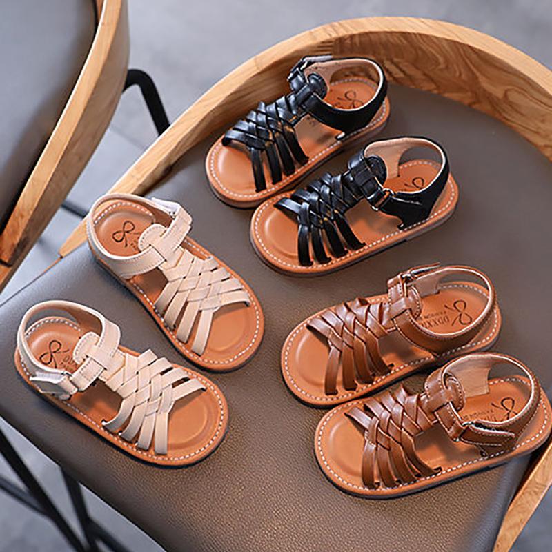 Girls Sandals Summer Princess Net Red Soft Bottom Children's Sports Roman Woven Children's Beach Shoes