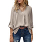 Chiffon Shirt Women's Spring and Summer Sexy V-neck Loose Large Size Shirt Fashion Long-sleeved Top