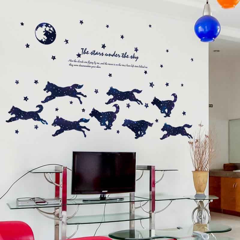 Starry group wolf personality entrance study office background decorative wall stickers mural custom