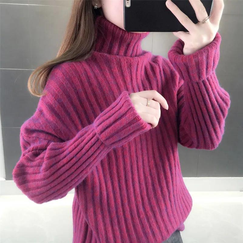 Sweater Women's Turtleneck Knitwear Pullover Loose Korean Version Pure Color Ladies Trending Sweater Autumn and Winter Top