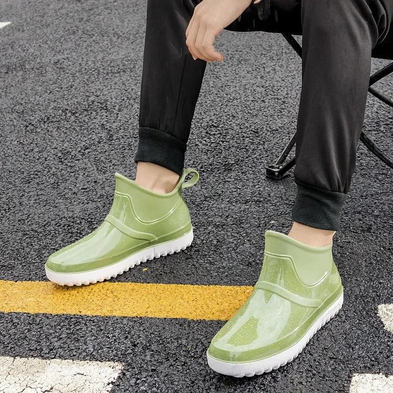 Slip on Rain Boots Men PVC Waterproof Ankle Boots Work Shoes for Boy Male Fashion Non-slip Water Shoes Anti Skid 36-44