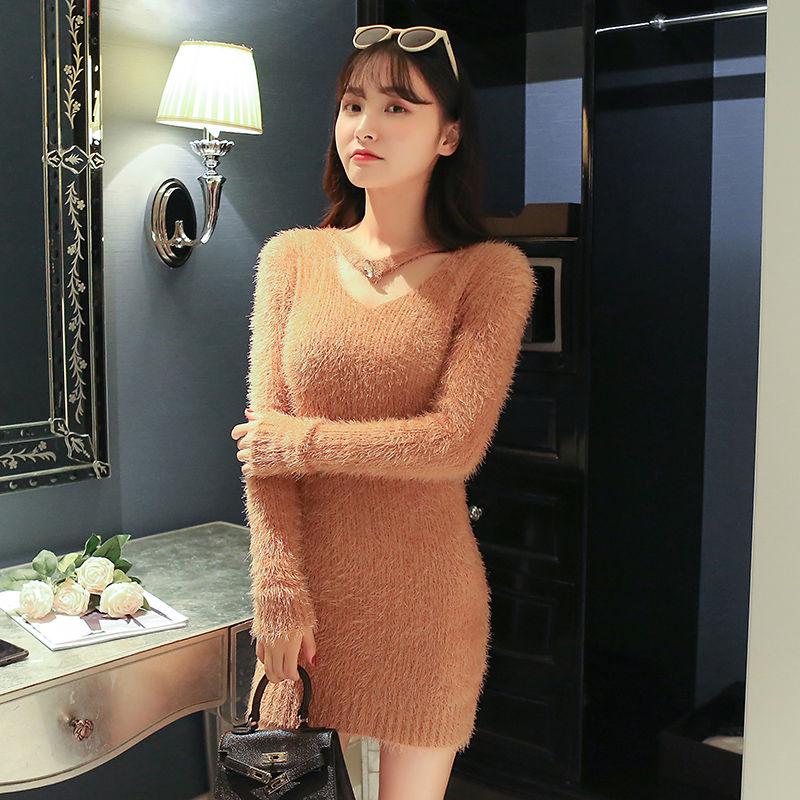 Winter Sweater Dress for Women Stretch Knitted Dress Female  Sexy Wrap Dress Long Sleeve Tight V-neck High Waist Bottoming Bodycon Dress