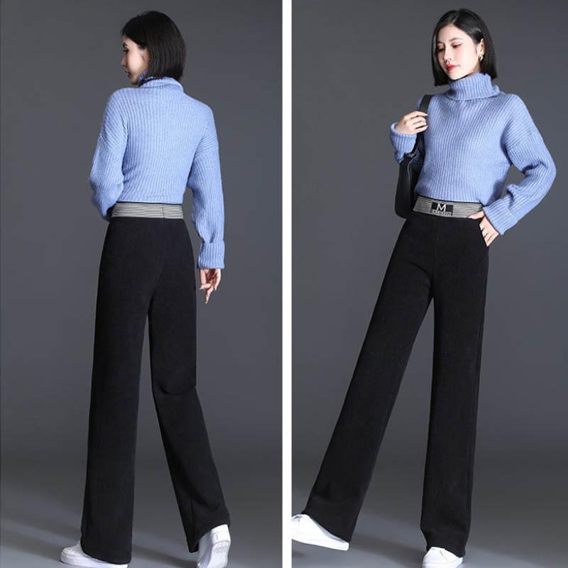 Plus Velvet Thickened Cord Velvet High Waist Wide Leg Pants Autumn Winter Loose Slim Fell In Straight Pants