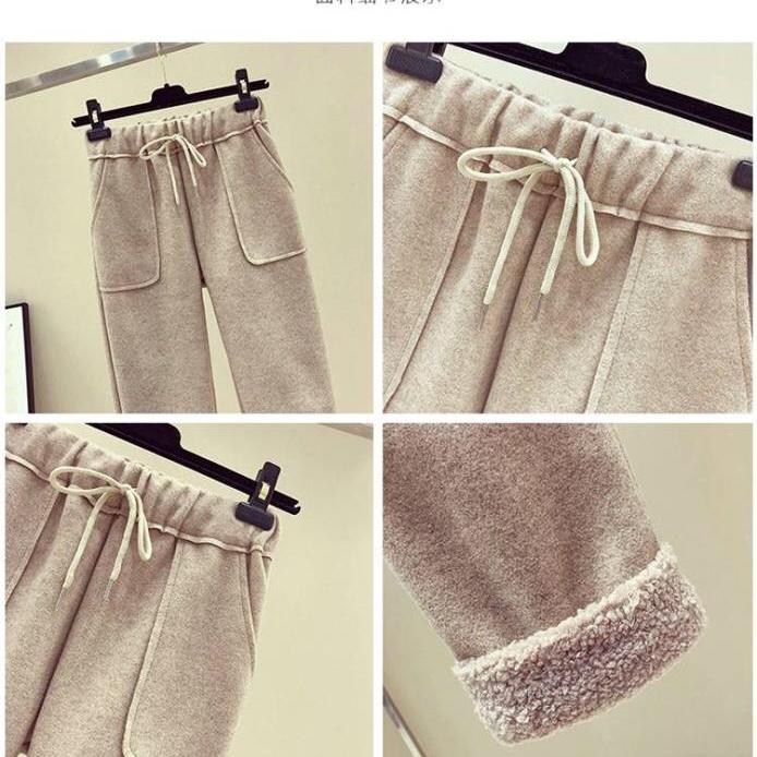 2pcs/set  Women's sets Plus Velvet Thick Fleece hoodies +Woolen Pants 2 Pieces Set Autumn Winter Outfits Outwear