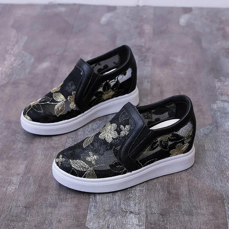 Increase Women's Cloth Shoes In Spring and Summer Hollow Embroidery Women's Single Shoes Casual Net Shoes
