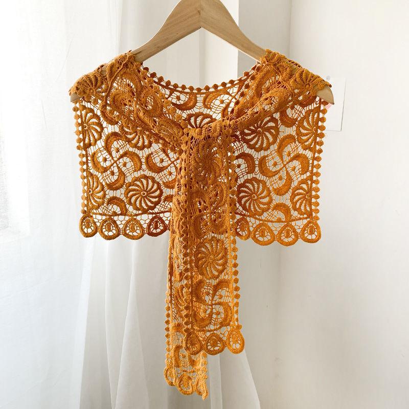 WTEMPO Summer Knitting Little Shawl Women's Thin Solid Color Knotted Lace Neckties Sun Protection Warm Shawl