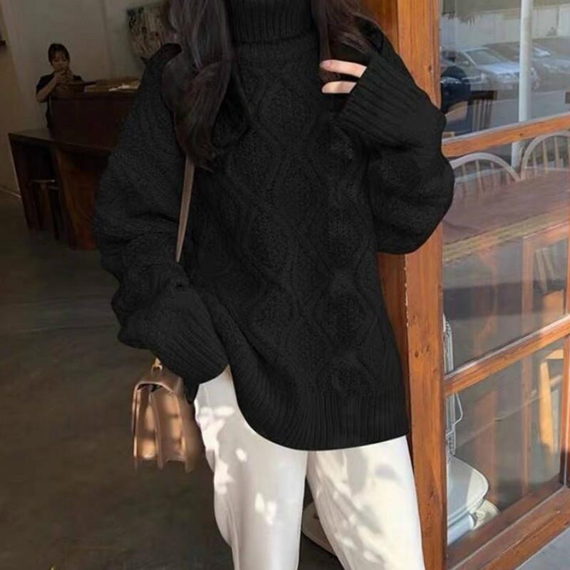 Pofulove Thick Solid Color Twist Turtleneck Sweater Schoolgirl Winter Warm Sweet Pullover Sweater Coat