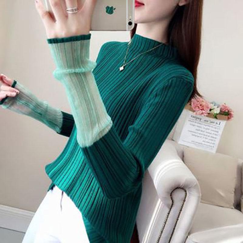 Knitted sweater women long sleeve turtleneck tight