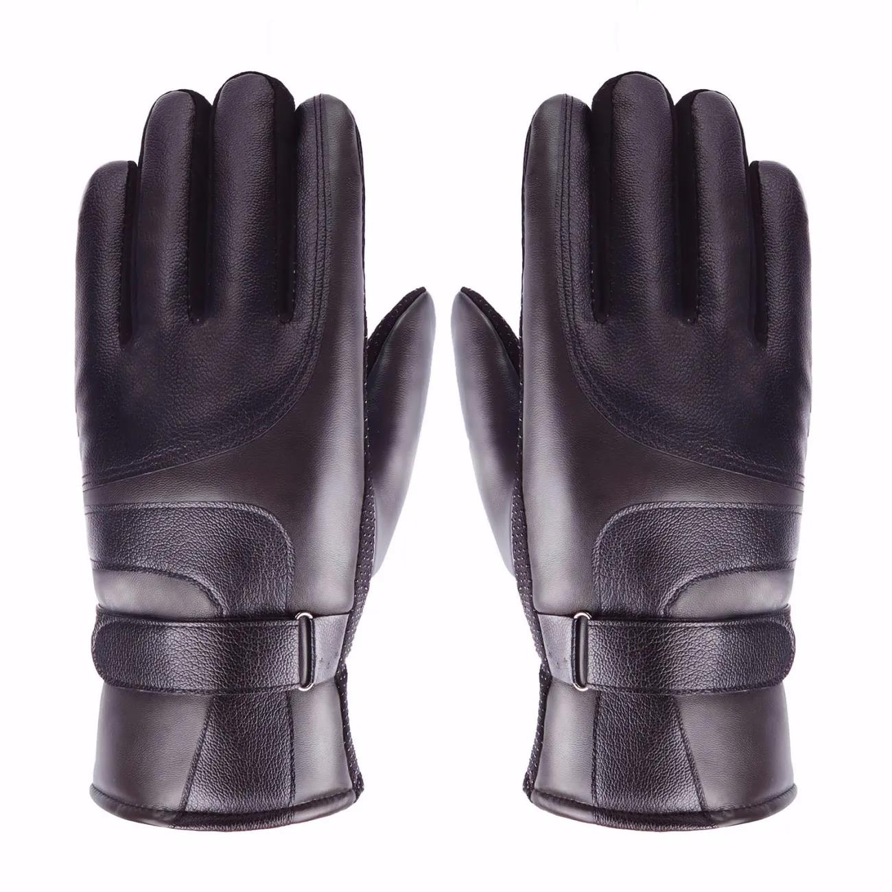 Men's Winter Cycling Gloves Leather Waterproof Touch Screen Gloves Thickened Plus Velvet Gloves