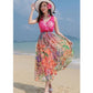 Bohemia Long Chiffon Floral Dress Boho V-Neck Sleeveless Evening Beach Maxi Dress  Sundress