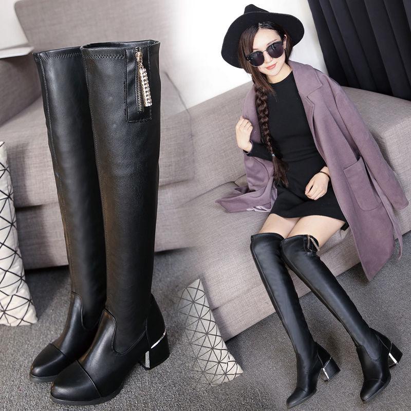 Women's Boots 2019 Autumn and Winter Pointed Zipper Over The Knee Boots Elastic Boots Women's Shoes