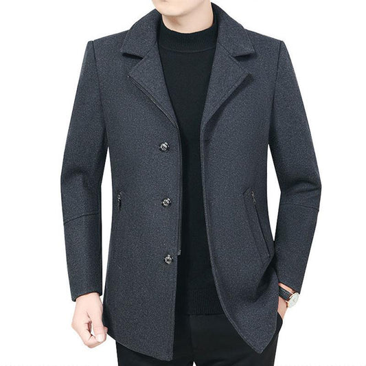 Autumn and winter Casual Middle-aged Men's Woolen Jacket Jacket Men's Short Thickened Mature Men Must-have Jacket