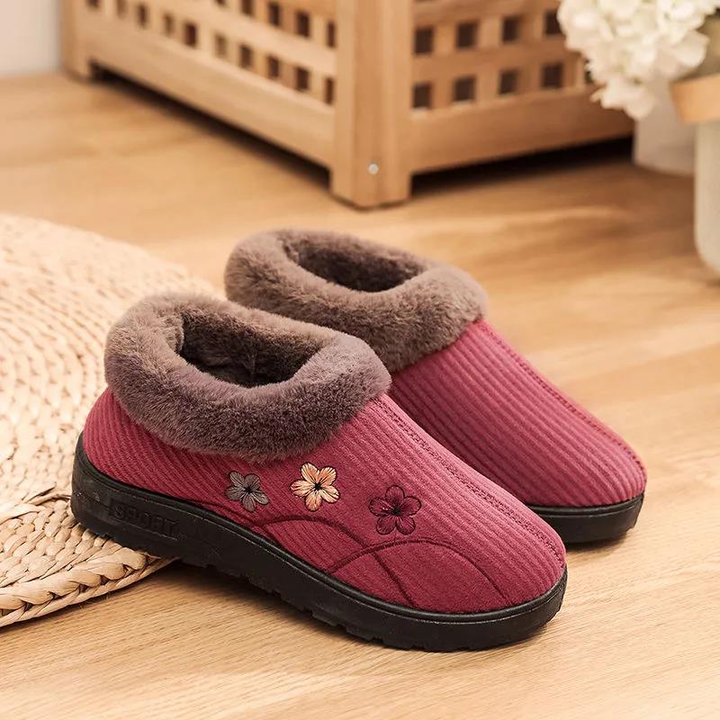 Women's Winter Indoor Velvet Embroidered Bag Heel Warm Indoor Household Cotton Shoes