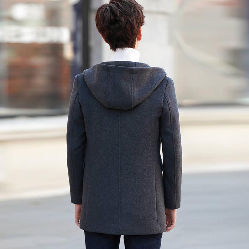 Winter Men's Jacket Men's Fashion Wool Woolen Coat Hooded Coat Men Winter Coat Warm Trench Coat