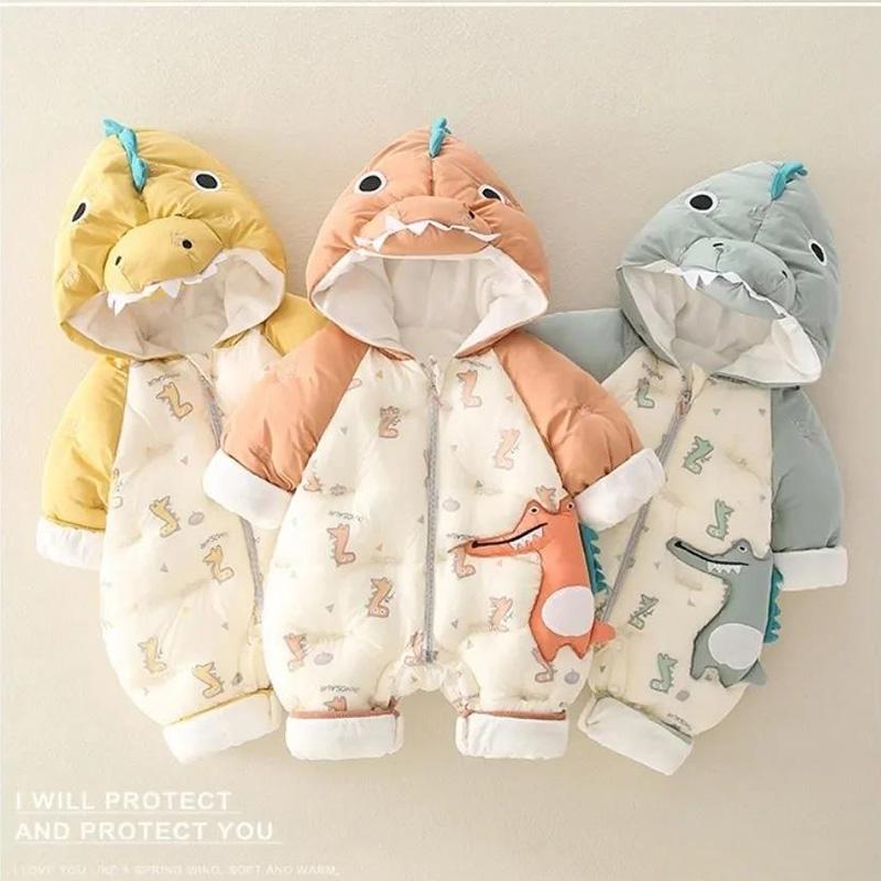 Baby Down Padded Jacket Onesies for Boys and Girls Baby Winter Outing Clothes Plus Velvet Padded Outer Clothes Cute and Warm