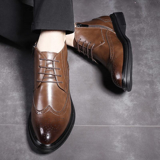 Autumn Men's Casual Leather Shoes Men Winter Plush Business Shoes Men's British Style Martin Boots