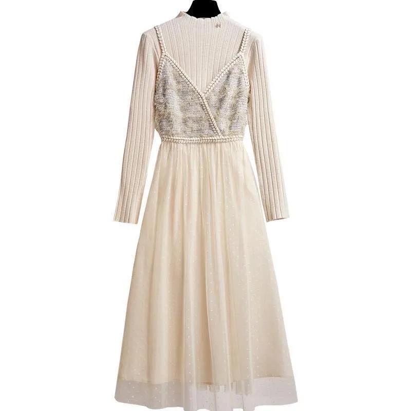 Two-piece Sling Dress Early Autumn Lady Light Mature Wind Waist Waist Small Lady Long Dress Suit