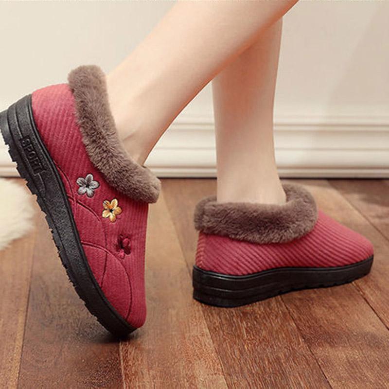 Women's Winter Indoor Velvet Embroidered Bag Heel Warm Indoor Household Cotton Shoes