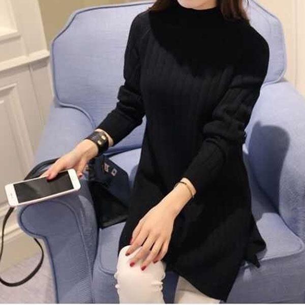 Large Size Half Turtleneck Sweater Loose Knit Bottoming Shirt Mid-length Fashion Casual Dress