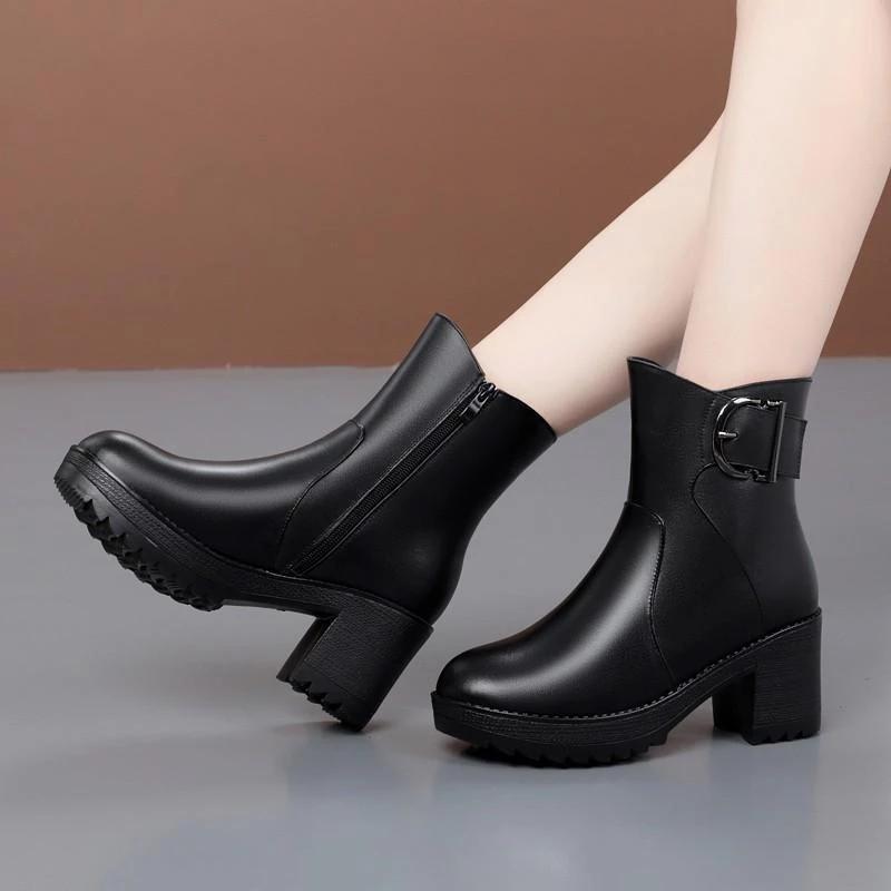 Fur Boots Women Winter Shoes High Heels Black Ankle Booties Platform Chunky Boots Fashion Luxury boots Female