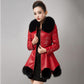 Women's Leather Coat Thickened Warm Fur Coat Winter Slimming Faux Sheepskin Coats with Fox Fur Collar Female Overcoat Outerwear
