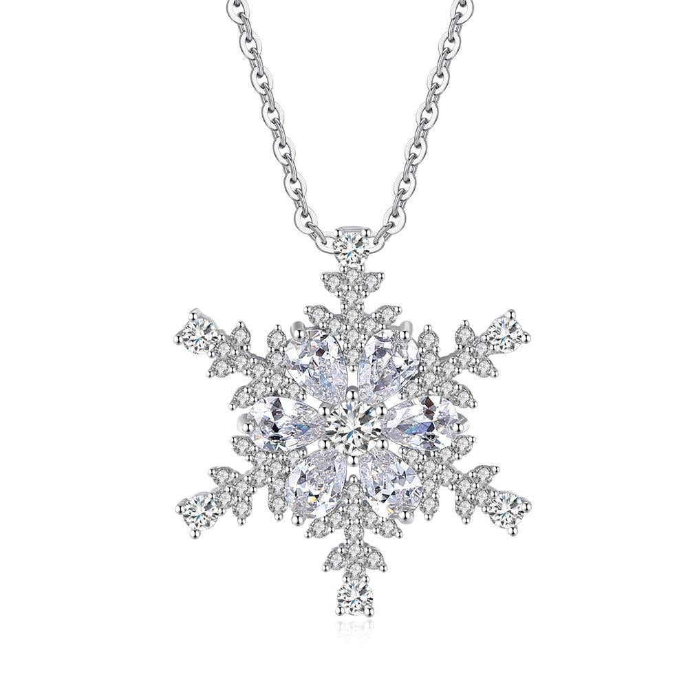 Luxury Snowflake Shaped Pendant Necklace Silver Fine Necklace Short Clavicle Neclace for Women Gift