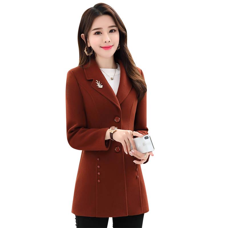 Autumn Winter Elegant Brooch Women Coats Warm Woolen Long Sleeve Slim Outwear Lapel Cardigan Jacket