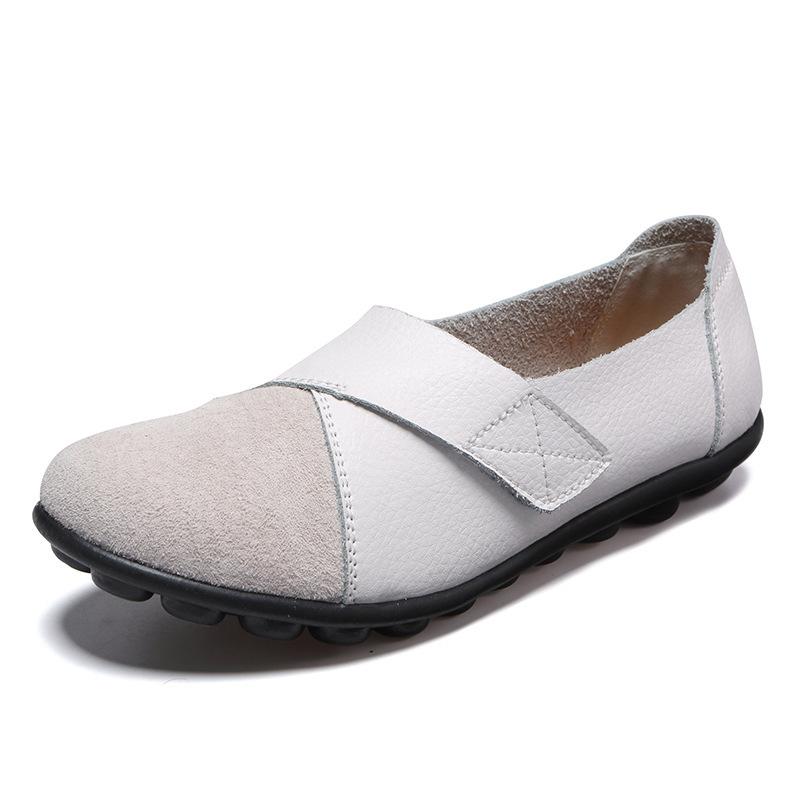 Woman's Flats Shoes Soft Genuine Leather Boat Shoes Solid Color Velcro Retro Comfortable Flat Shoes Lazy Slip on Single Shoe Soft Sole Lightweight