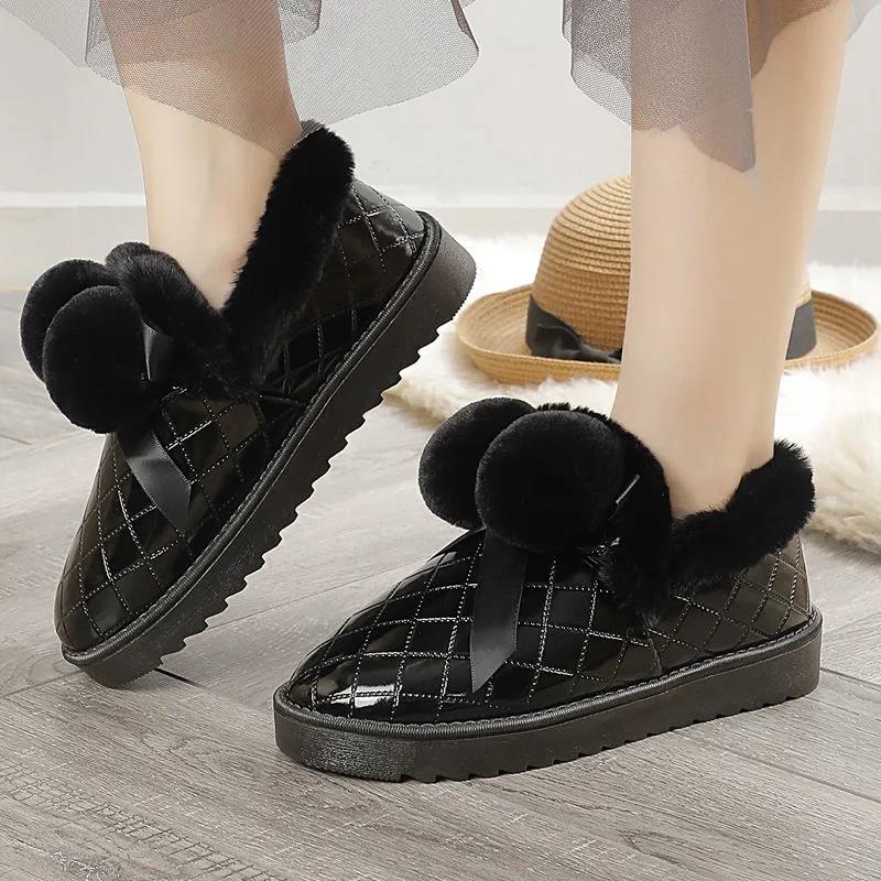 Snow Boots Women Plus Velvet Thick Cotton Boots Children Winter Leather Short Tube Flat Cotton Shoes Ankle Boots Non-slip