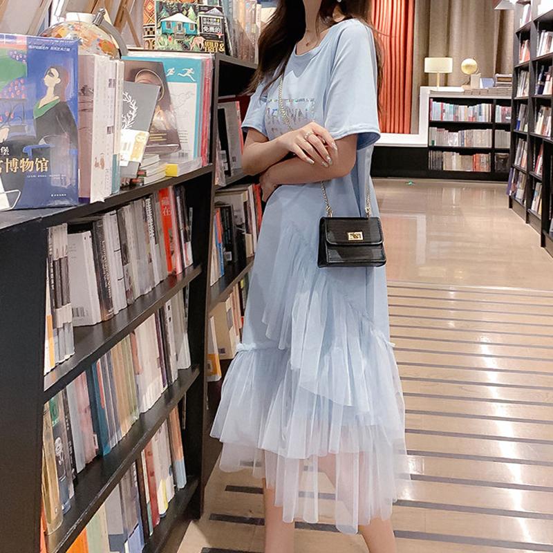 Dress Female Student Korean Version Loose Large Size Net Yarn Fairy Skirt Summer Small Fresh T-shirt Long Dress