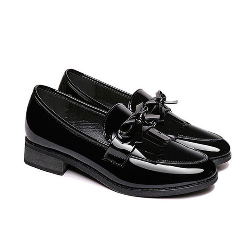 Flat Single Shoes Women Patent Leather Thick Heel Small Leather Shoes British Style Social Work Shoes Women Shiny Small Leather Shoes