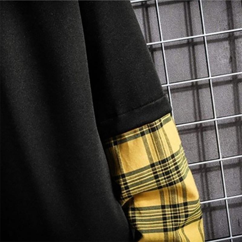 Men's Plaid Sweater Stitching Men's Long-sleeved Sweater Korean Version of The Trend of Loose Autumn Sweatshirts Men