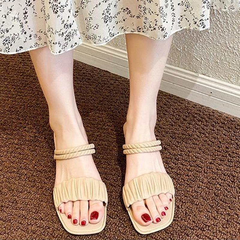 Square-toe Wedges Slippers Sandals Two-wear All-match Student Soft-soled Non-slip Beach Shoes Half Slippers It's A Little Bit Smaller