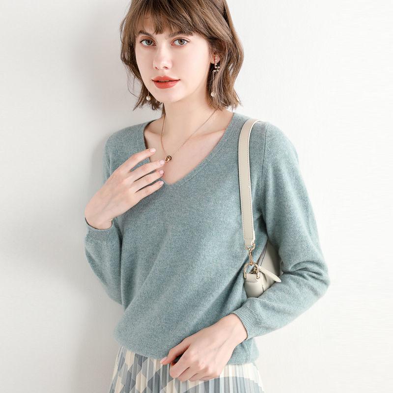 Wool V-neck Long-sleeved Sweater Autumn and Winter Fashion Sexy All-match Loose Blouse