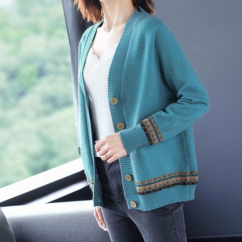 Autumn and Winter Style Korean Loose Knitted Cardigan Button Long-sleeved Sweater Fashion Coat Women