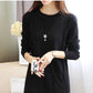 Lazy Style Slim-fit Sweater Women Loose Autumn and Winter Mid-length Knitted Bottoming Shirt Solid Color Round Neck Warm Sweater